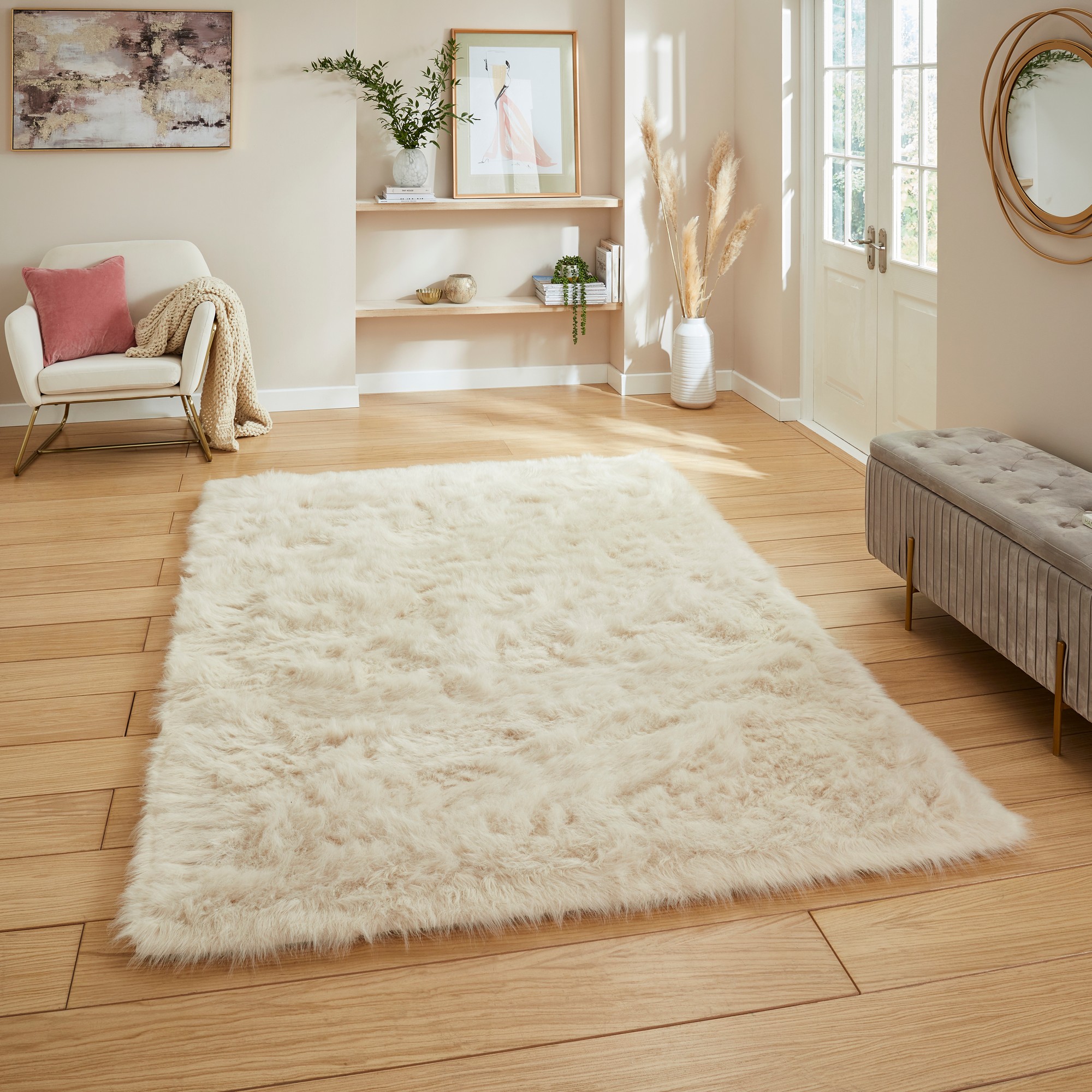 Polar Plush Soft Plain Textured Shaggy Rugs In Beige